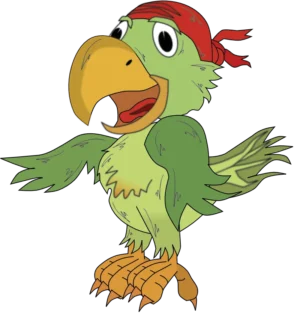 Ein gezeichneter grüner Papagei im Cartoon-Stil, der auf die Überschrift zeigt.